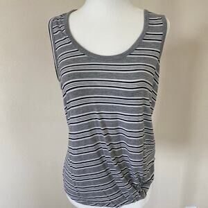 Christian Siriano gray, black and white striped sleeveless tank top